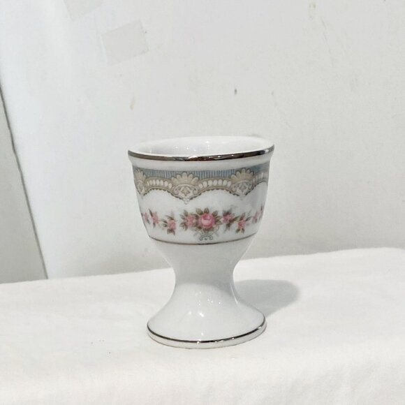 Noritake Porcelain Egg Cups Pink Roses Floral Silver Rim Set of 6 Japan Vintage - Picture 2 of 6